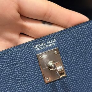 Hermes Kelly Mini 2 19CM Bag Handmade In Epsom Calfskin Leather Silver Hardware S4 Deep Blue - Image 22