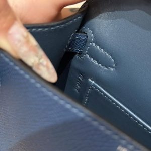 Hermes Kelly Mini 2 19CM Bag Handmade In Epsom Calfskin Leather Silver Hardware S4 Deep Blue - Image 21