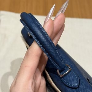 Hermes Kelly Mini 2 19CM Bag Handmade In Epsom Calfskin Leather Silver Hardware S4 Deep Blue - Image 18