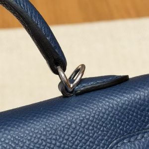 Hermes Kelly Mini 2 19CM Bag Handmade In Epsom Calfskin Leather Silver Hardware S4 Deep Blue - Image 16