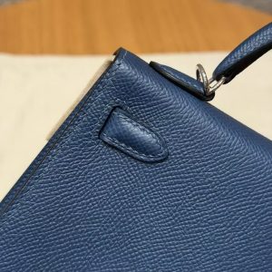 Hermes Kelly Mini 2 19CM Bag Handmade In Epsom Calfskin Leather Silver Hardware S4 Deep Blue - Image 15