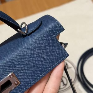Hermes Kelly Mini 2 19CM Bag Handmade In Epsom Calfskin Leather Silver Hardware S4 Deep Blue - Image 7