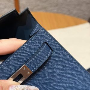 Hermes Kelly Mini 2 19CM Bag Handmade In Epsom Calfskin Leather Silver Hardware S4 Deep Blue - Image 5