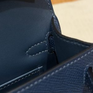 Hermes Kelly Mini 2 19CM Bag Handmade In Epsom Calfskin Leather Silver Hardware S4 Deep Blue - Image 4