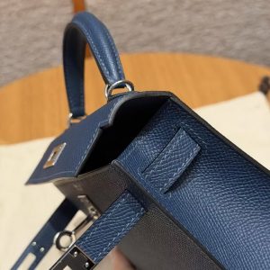 Hermes Kelly Mini 2 19CM Bag Handmade In Epsom Calfskin Leather Silver Hardware S4 Deep Blue - Image 3