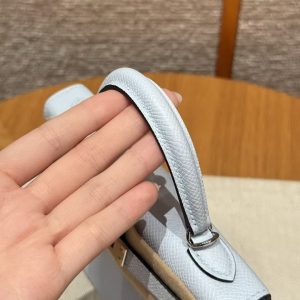 Hermes Kelly Mini 2 19CM Bag Handmade In Epsom Calfskin Leather Silver Hardware T0 Blue Brume - Image 14
