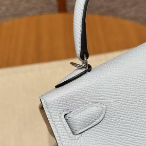 Hermes Kelly Mini 2 19CM Bag Handmade In Epsom Calfskin Leather Silver Hardware T0 Blue Brume - Image 13