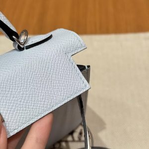 Hermes Kelly Mini 2 19CM Bag Handmade In Epsom Calfskin Leather Silver Hardware T0 Blue Brume - Image 8