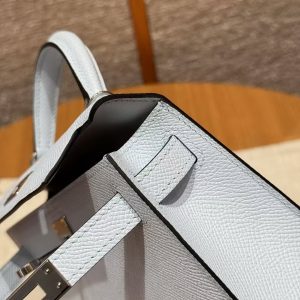 Hermes Kelly Mini 2 19CM Bag Handmade In Epsom Calfskin Leather Silver Hardware T0 Blue Brume - Image 7