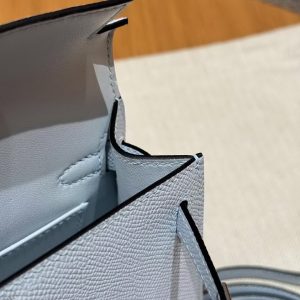 Hermes Kelly Mini 2 19CM Bag Handmade In Epsom Calfskin Leather Silver Hardware T0 Blue Brume - Image 6