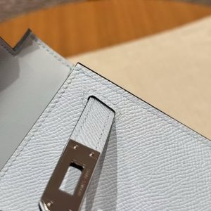 Hermes Kelly Mini 2 19CM Bag Handmade In Epsom Calfskin Leather Silver Hardware T0 Blue Brume - Image 5