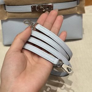 Hermes Kelly Mini 2 19CM Bag Handmade In Epsom Calfskin Leather Silver Hardware T0 Blue Brume - Image 4
