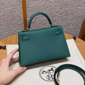 Hermes Kelly Mini 2 19CM Bag Handmade In Epsom Calfskin Leather Gold Hardware U4 Vert Vertigo - Image 2