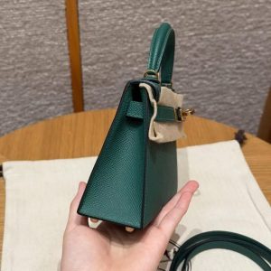 Hermes Kelly Mini 2 19CM Bag Handmade In Epsom Calfskin Leather Gold Hardware U4 Vert Vertigo - Image 27