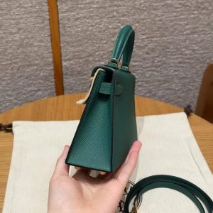 Hermes Kelly Mini 2 19CM Bag Handmade In Epsom Calfskin Leather Gold Hardware U4 Vert Vertigo - Image 26