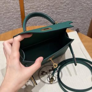 Hermes Kelly Mini 2 19CM Bag Handmade In Epsom Calfskin Leather Gold Hardware U4 Vert Vertigo - Image 24