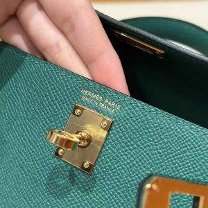 Hermes Kelly Mini 2 19CM Bag Handmade In Epsom Calfskin Leather Gold Hardware U4 Vert Vertigo - Image 23