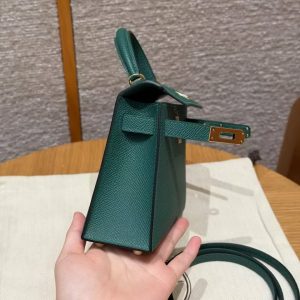 Hermes Kelly Mini 2 19CM Bag Handmade In Epsom Calfskin Leather Gold Hardware U4 Vert Vertigo - Image 19