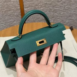 Hermes Kelly Mini 2 19CM Bag Handmade In Epsom Calfskin Leather Gold Hardware U4 Vert Vertigo - Image 18