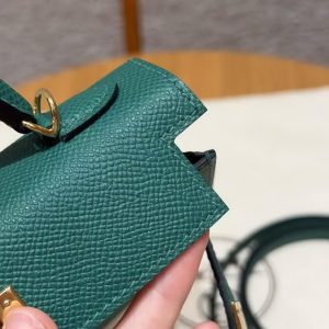 Hermes Kelly Mini 2 19CM Bag Handmade In Epsom Calfskin Leather Gold Hardware U4 Vert Vertigo - Image 17
