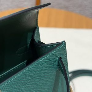 Hermes Kelly Mini 2 19CM Bag Handmade In Epsom Calfskin Leather Gold Hardware U4 Vert Vertigo - Image 16