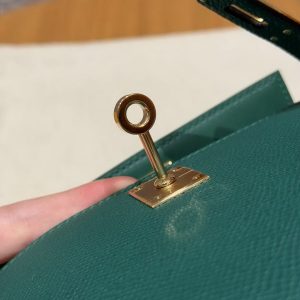 Hermes Kelly Mini 2 19CM Bag Handmade In Epsom Calfskin Leather Gold Hardware U4 Vert Vertigo - Image 15
