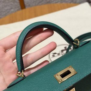 Hermes Kelly Mini 2 19CM Bag Handmade In Epsom Calfskin Leather Gold Hardware U4 Vert Vertigo - Image 13