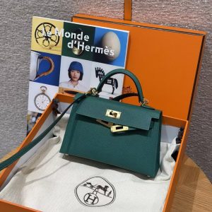 Hermes Kelly Mini 2 19CM Bag Handmade In Epsom Calfskin Leather Gold Hardware U4 Vert Vertigo - Image 11