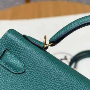 Hermes Kelly Mini 2 19CM Bag Handmade In Epsom Calfskin Leather Gold Hardware U4 Vert Vertigo - Image 10
