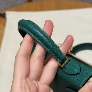 Hermes Kelly Mini 2 19CM Bag Handmade In Epsom Calfskin Leather Gold Hardware U4 Vert Vertigo - Image 9