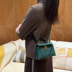 Hermes Kelly Mini 2 19CM Bag Handmade In Epsom Calfskin Leather Gold Hardware U4 Vert Vertigo - Image 5