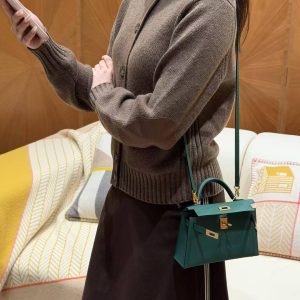 Hermes Kelly Mini 2 19CM Bag Handmade In Epsom Calfskin Leather Gold Hardware U4 Vert Vertigo - Image 4
