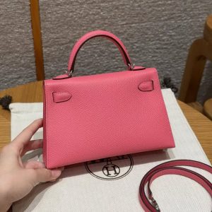 Hermes Kelly Mini 2 19CM Bag Handmade In Epsom Calfskin Leather Silver Hardware U5 Rose Lipstick - Image 2