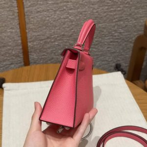 Hermes Kelly Mini 2 19CM Bag Handmade In Epsom Calfskin Leather Silver Hardware U5 Rose Lipstick - Image 19