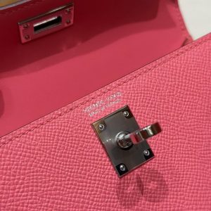 Hermes Kelly Mini 2 19CM Bag Handmade In Epsom Calfskin Leather Silver Hardware U5 Rose Lipstick - Image 16