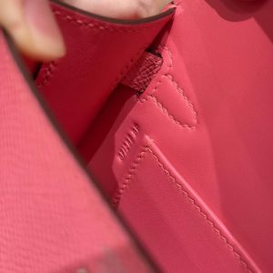 Hermes Kelly Mini 2 19CM Bag Handmade In Epsom Calfskin Leather Silver Hardware U5 Rose Lipstick - Image 15