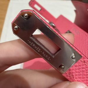 Hermes Kelly Mini 2 19CM Bag Handmade In Epsom Calfskin Leather Silver Hardware U5 Rose Lipstick - Image 14