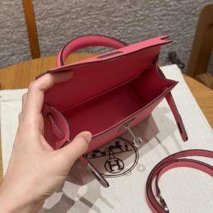 Hermes Kelly Mini 2 19CM Bag Handmade In Epsom Calfskin Leather Silver Hardware U5 Rose Lipstick - Image 12