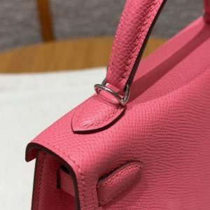 Hermes Kelly Mini 2 19CM Bag Handmade In Epsom Calfskin Leather Silver Hardware U5 Rose Lipstick - Image 9