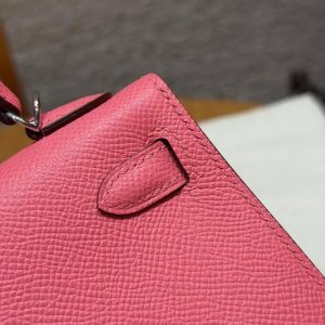 Hermes Kelly Mini 2 19CM Bag Handmade In Epsom Calfskin Leather Silver Hardware U5 Rose Lipstick - Image 7