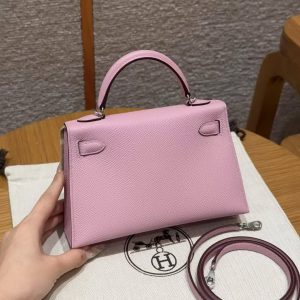 Hermes Kelly Mini 2 19CM Bag Handmade In Epsom Calfskin Leather Silver Hardware x9 Mauve - Image 2
