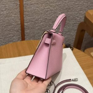 Hermes Kelly Mini 2 19CM Bag Handmade In Epsom Calfskin Leather Silver Hardware x9 Mauve - Image 20