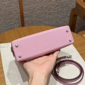 Hermes Kelly Mini 2 19CM Bag Handmade In Epsom Calfskin Leather Silver Hardware x9 Mauve - Image 19