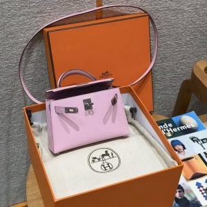 Hermes Kelly Mini 2 19CM Bag Handmade In Epsom Calfskin Leather Silver Hardware x9 Mauve - Image 15