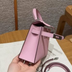 Hermes Kelly Mini 2 19CM Bag Handmade In Epsom Calfskin Leather Silver Hardware x9 Mauve - Image 13