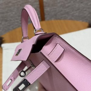 Hermes Kelly Mini 2 19CM Bag Handmade In Epsom Calfskin Leather Silver Hardware x9 Mauve - Image 12
