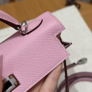 Hermes Kelly Mini 2 19CM Bag Handmade In Epsom Calfskin Leather Silver Hardware x9 Mauve - Image 11