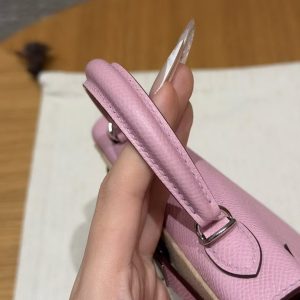 Hermes Kelly Mini 2 19CM Bag Handmade In Epsom Calfskin Leather Silver Hardware x9 Mauve - Image 9