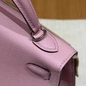 Hermes Kelly Mini 2 19CM Bag Handmade In Epsom Calfskin Leather Silver Hardware x9 Mauve - Image 8
