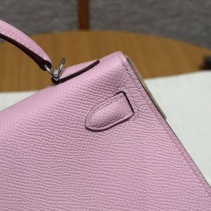 Hermes Kelly Mini 2 19CM Bag Handmade In Epsom Calfskin Leather Silver Hardware x9 Mauve - Image 7